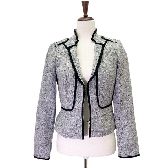 WHBM White House Black Market Tweed Zip Front Moto Blazer Tailored Jacket Size 2 - Picture 4 of 13
